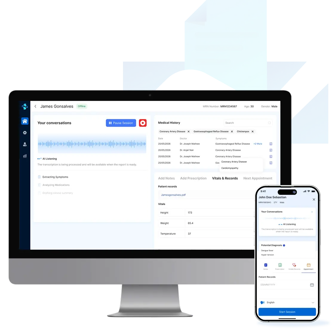 MediNoteX AI Dashboard in Mobile and PC screens MediNoteX AI Dashboard in Mobile and PC screens